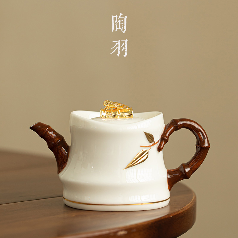 羊脂玉浮雕金蝉知足壶功夫茶具