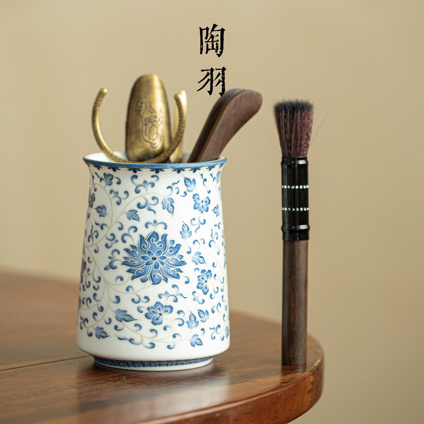 岩矿白砾华银莲茶道六君子家用陶瓷茶桶精致茶勺茶针茶夹茶道配件
