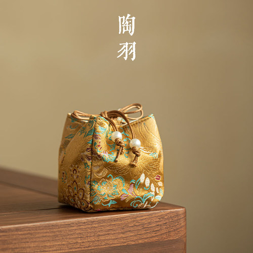 织锦双凤宝相花便携拉绳包家用茶壶茶杯收纳包功夫茶具户外便携包
