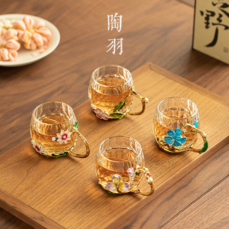 珐琅彩水晶磨切把手杯耐高温