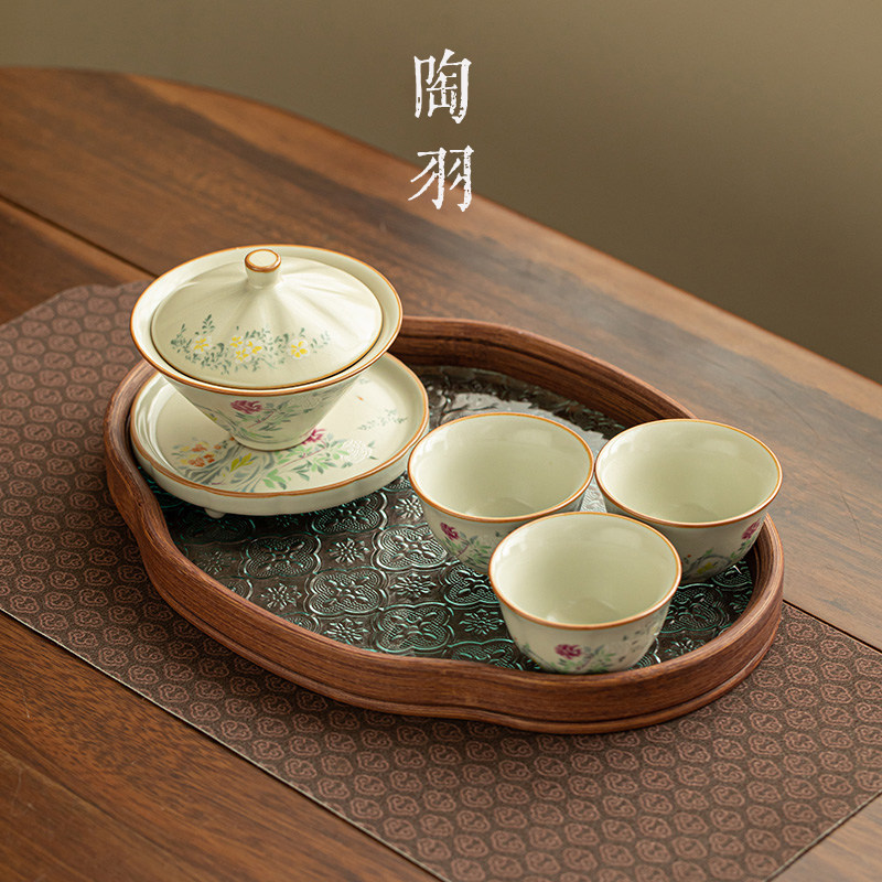 斗笠悬停三才盖碗功夫茶具套装