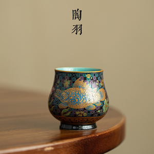 金鳞戏莲仿古珐琅彩鱼藻纹大肚茶杯家用陶瓷主人杯高档功夫茶具