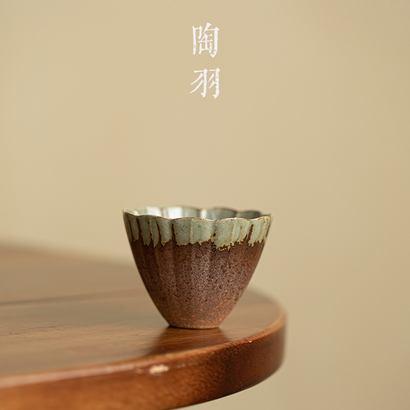 粗陶窑变莲花杯陶瓷茶杯主人杯家用品茗杯高档客杯功夫茶具单杯