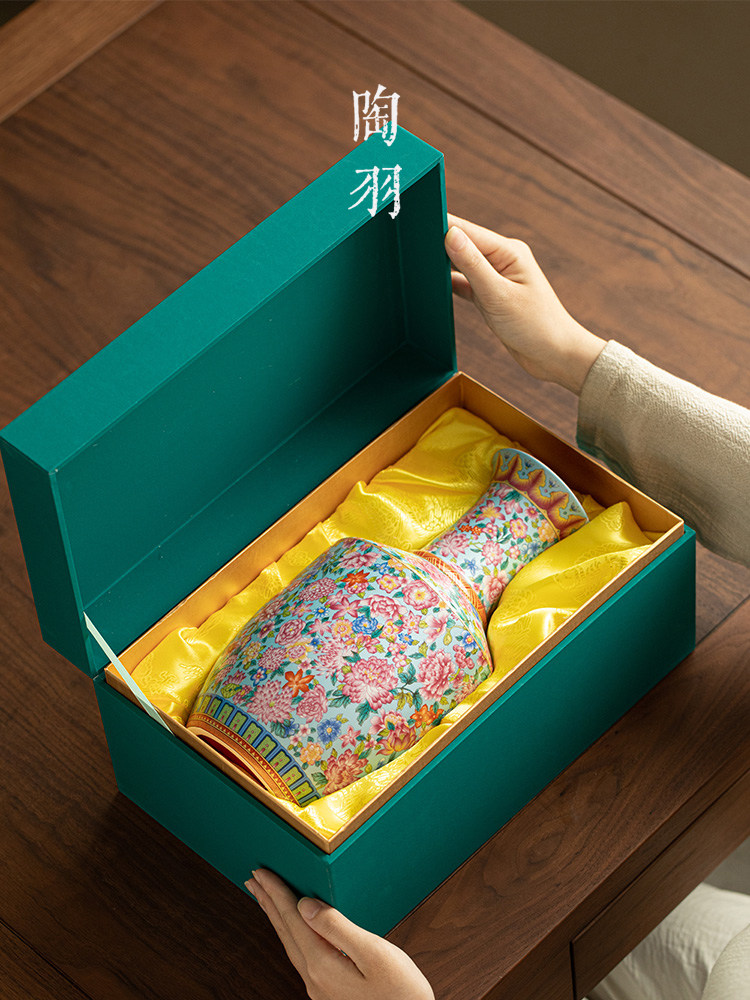 陶瓷器彷古珐琅彩大花瓶插花中式家居客厅装饰品落地摆件送礼盒装
