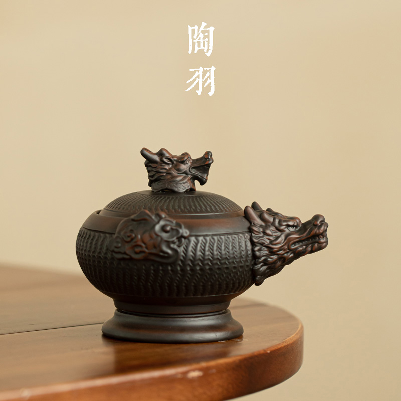 紫陶龙腾四海手抓壶单个家用泡茶专用浮雕高档中式紫砂壶功夫茶具