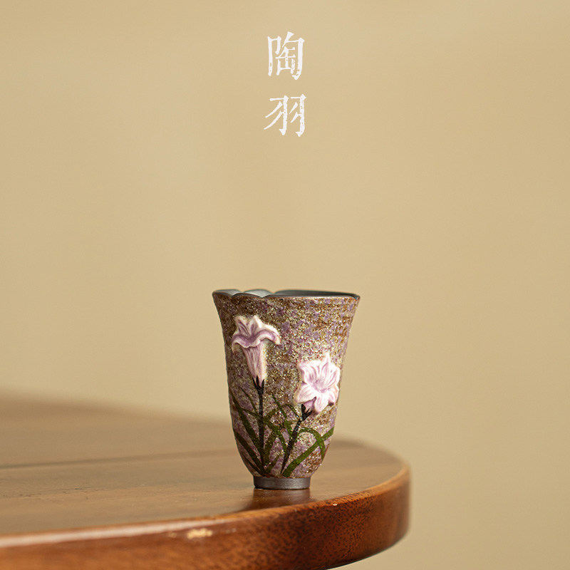 老岩泥雾岩凝香百合花闻香杯家用防烫陶瓷茶杯高档功夫茶具主人杯