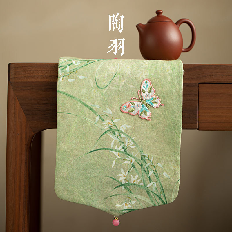 新中式幽兰蝶影茶席精致高档家用桌面泡茶垫轻奢功夫茶具茶道配件