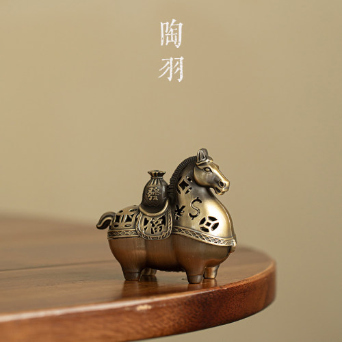 创意马到成功铜色香炉家用便携香薰炉小香插家用招财功夫茶道摆件