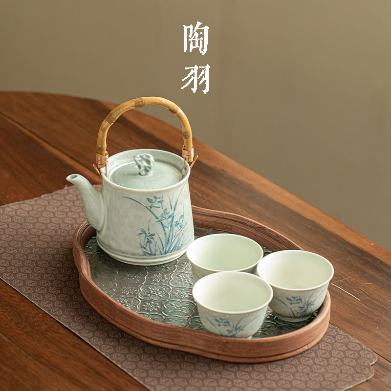苏打烧冰姿雪兰提梁壶家用一壶三杯泡茶器陶瓷茶壶功夫茶具小套组