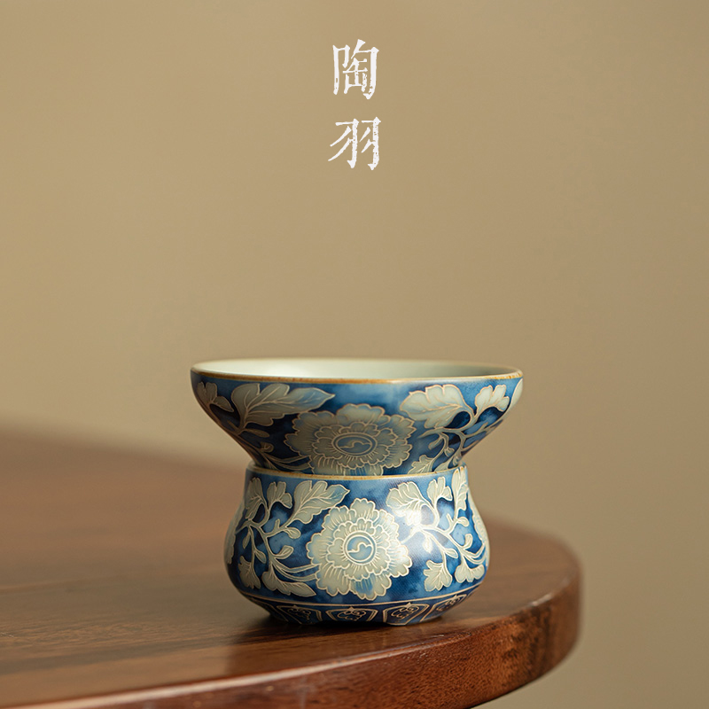 汝窑元青花全瓷过滤茶漏