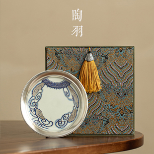 鎏银龙腾四海手工家用壶承干泡台复古陶瓷茶承高端功夫茶具配件