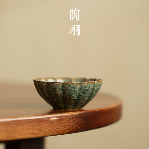 仿宋哥窑万花凝釉小葵口杯家用防烫陶瓷茶杯功夫茶具复古品茗杯