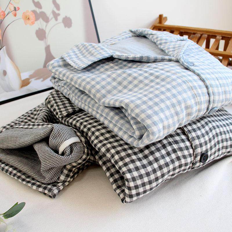 高档纯棉四层纱布男士家居服厚棉春秋冬季全棉睡衣套装无印格子,女士内衣/男士内衣/家居服,睡衣/家居服套装,淘宝优惠券,粉丝福利购,淘宝优惠卷