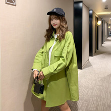 韩版 学生宽松bf复古港味长袖 衬衣 牛油果绿衬衫 女外套2019春秋新款