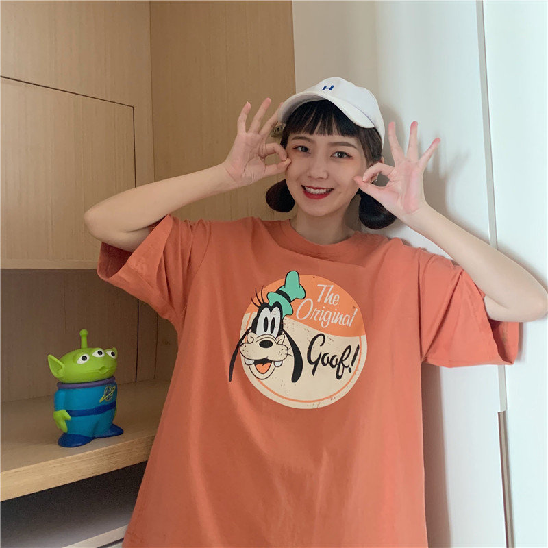 Real video Mickey goufei letter print bottoming T-shirt women's round neck and all kinds of age reducing T-shirt