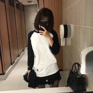 美版 champion T恤长袖七分袖春秋款拼接色薄款男女款情侣款