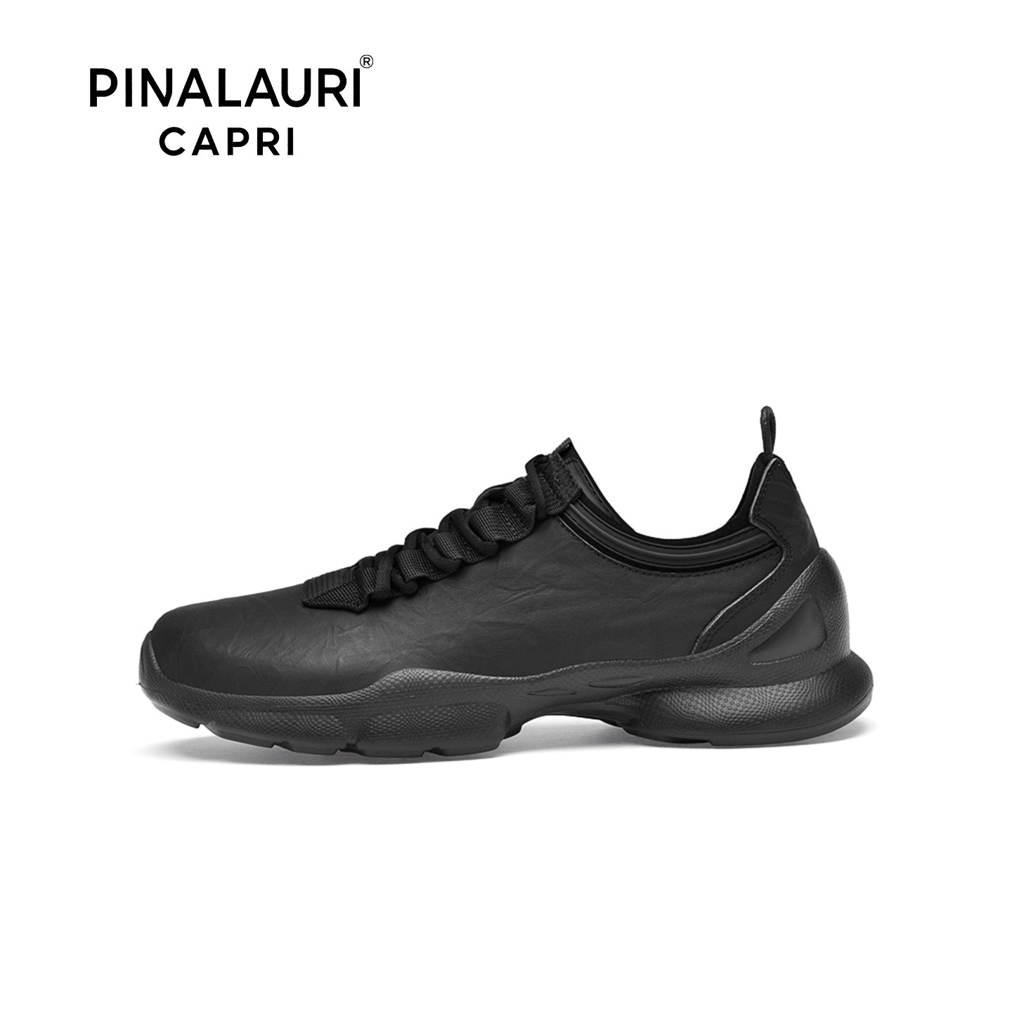 意大利PIALAURI CAPRI头层牛皮健步鞋男黑色增高休闲鞋舒适轻便