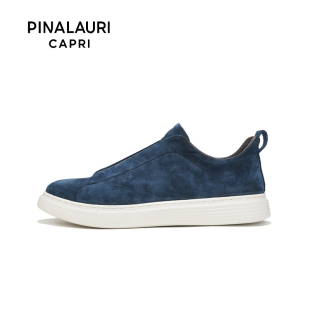 蓝色舒适休闲鞋 一脚蹬低帮板鞋 CAPRI真皮男鞋 意大利PIALAURI