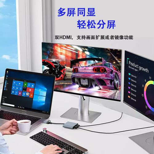 台式电脑分配显示器多屏高清hdmi一分二扩展视频异显转换炒股双屏