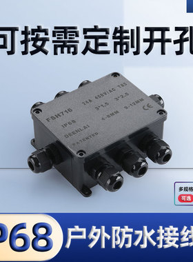 灌胶防水接线盒 FSH716黑色带耳可开孔印字分线盒防雨防水接线盒
