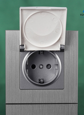 欧规插座86型铝拉丝面板schuko socket带盖250V 16A墙壁插座ce