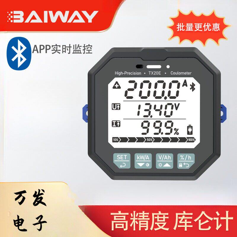 蓝牙新款TX20库仑计 磷酸铁锂电量显示表 蓝牙款房车电池电量显示