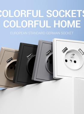 欧标欧规插座Z系列大板法插usb插座双Type-A端口欧洲标准配圆底盒