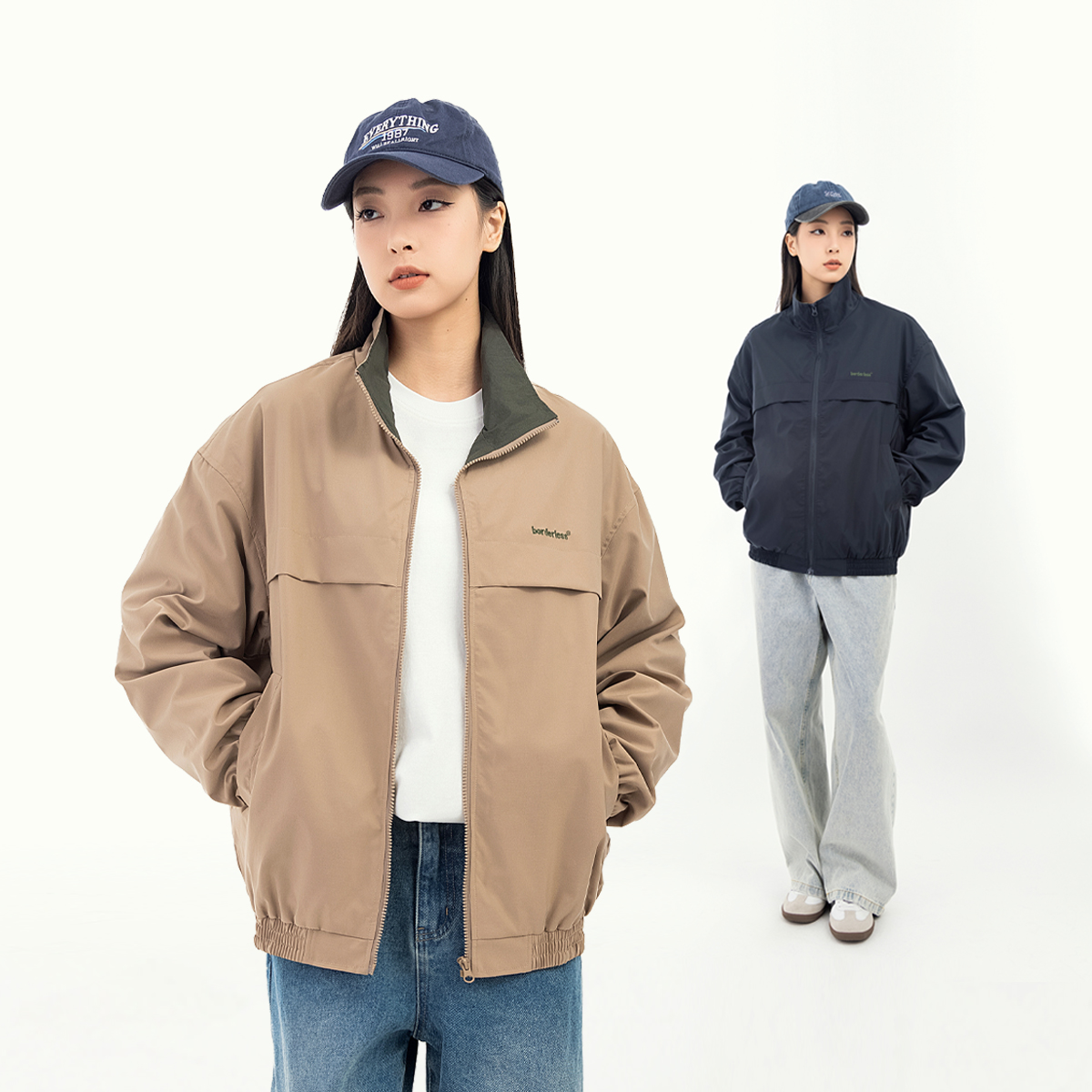 MANNSTU 春季美式复古纯色立领工装夹克外套休闲宽松情侣百搭上衣