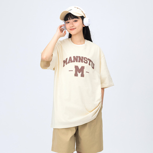 2025夏季 落肩袖 MANNSTU 新款 上衣 圆领短袖 T恤女休闲中性风五分袖
