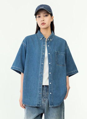 MANNSTU 2026夏季新款日系莱赛尔牛仔外套女宽松休闲垂感短袖衬衫