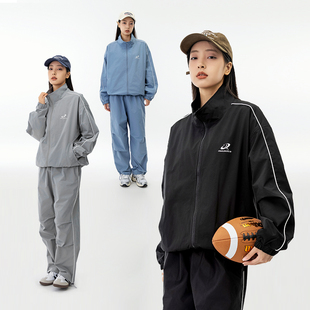 MANNSTU 2025春季美式复古立领印花夹克外套女情侣装休闲运动套装