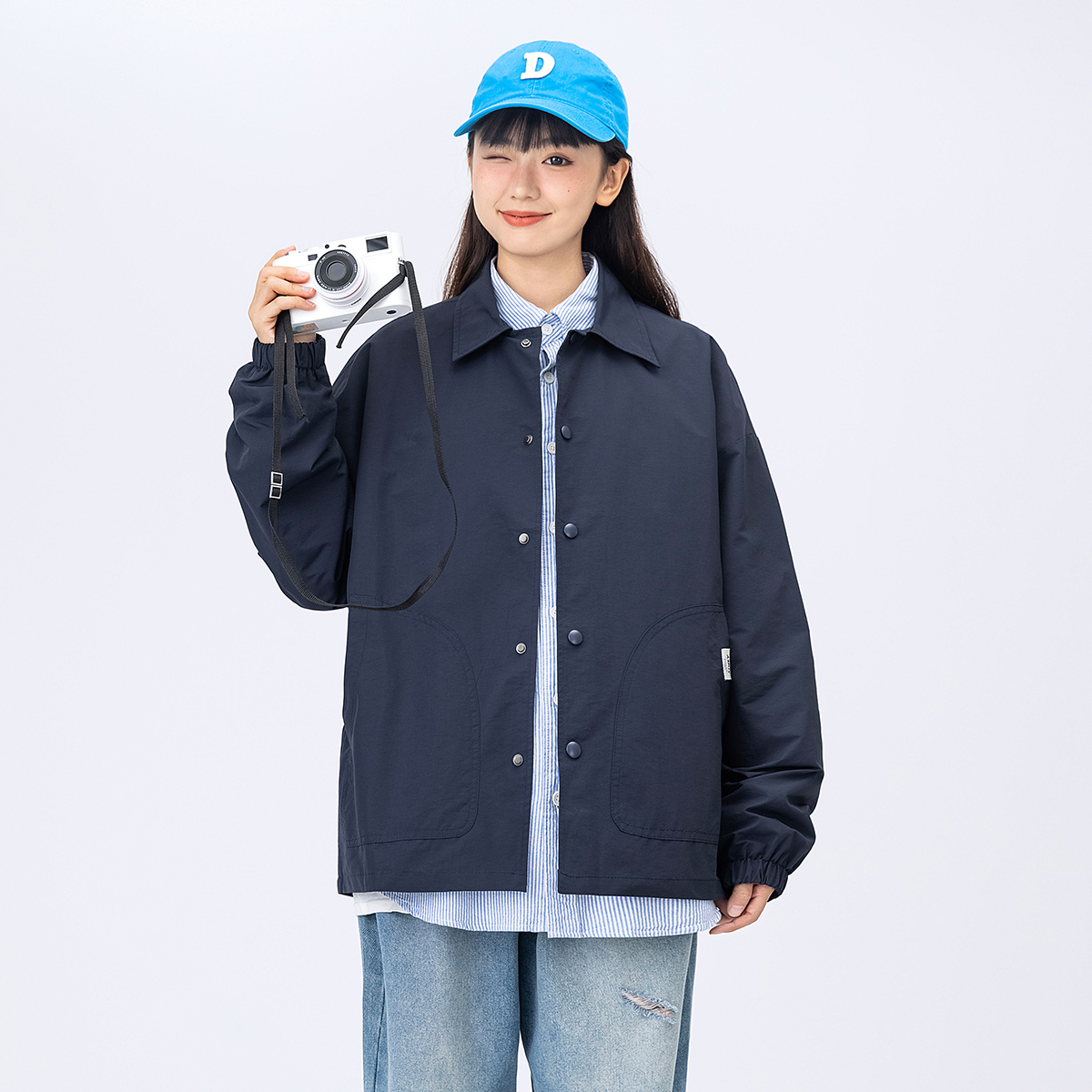 日系中性bf风纯色外套男女同款