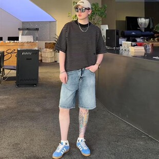 夏季时尚潮牌美式高街痞帅宽松休闲百搭净版男士牛仔短裤五分中裤