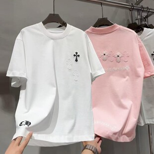 T恤 高品质潮男十字架梵文刺绣重磅纯棉宽松圆领短袖 2026春季 新款