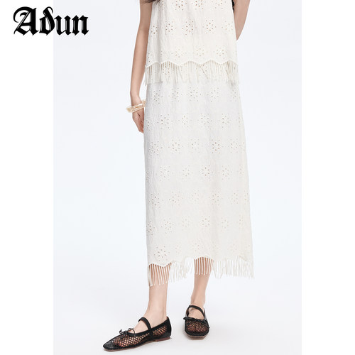 Abun【商场同款】夏季新品法式浪漫流苏钩花半身裙简约时尚