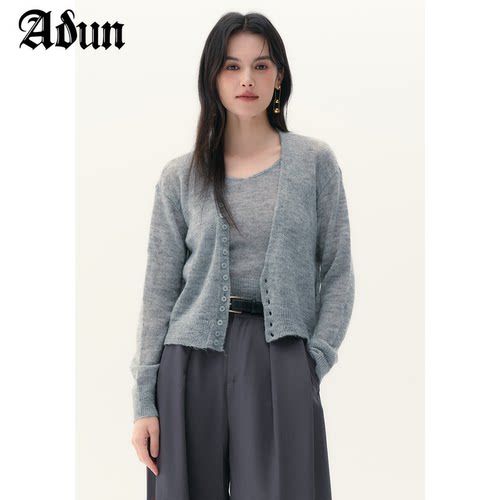 Abun【商场同款】2026秋季新品简约暖糯针织开衫吊带内搭两件套