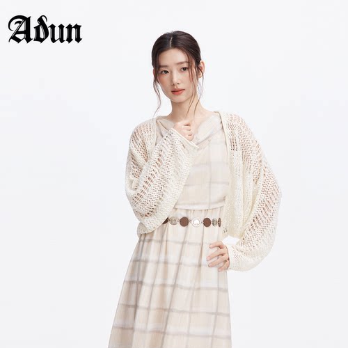 Abun【商场同款】2026年秋季新品宽松长袖防晒外搭短款镂空针织