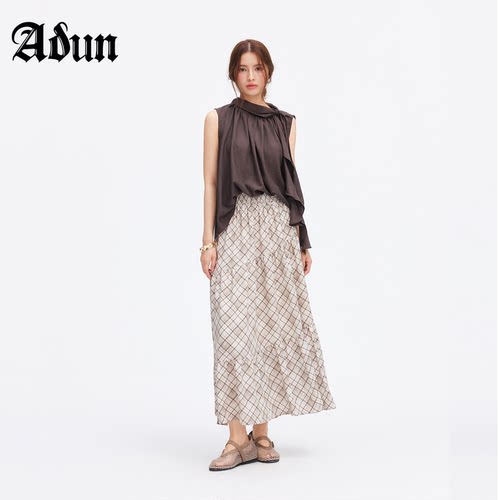 Abun【商场同款】2026年夏季新品韩系慵懒风上衣格纹半裙两件套