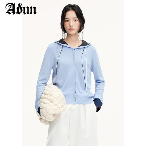 Abun【商场同款】2026年春季新品休闲风连帽开衫上衣针织