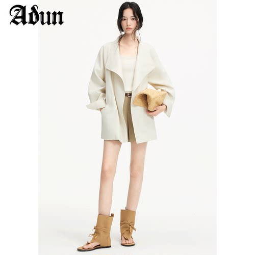 Abun【商场同款】2026年秋季氛围感翻领风衣宽松廓形外套
