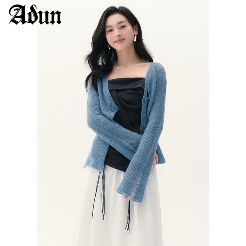 Abun【商场同款】2026秋季新品做旧针织开衫时尚吊带上衣套装女