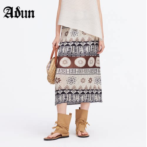 Abun【商场同款】2026年夏季新品波西米亚异域度假风印花半身裙