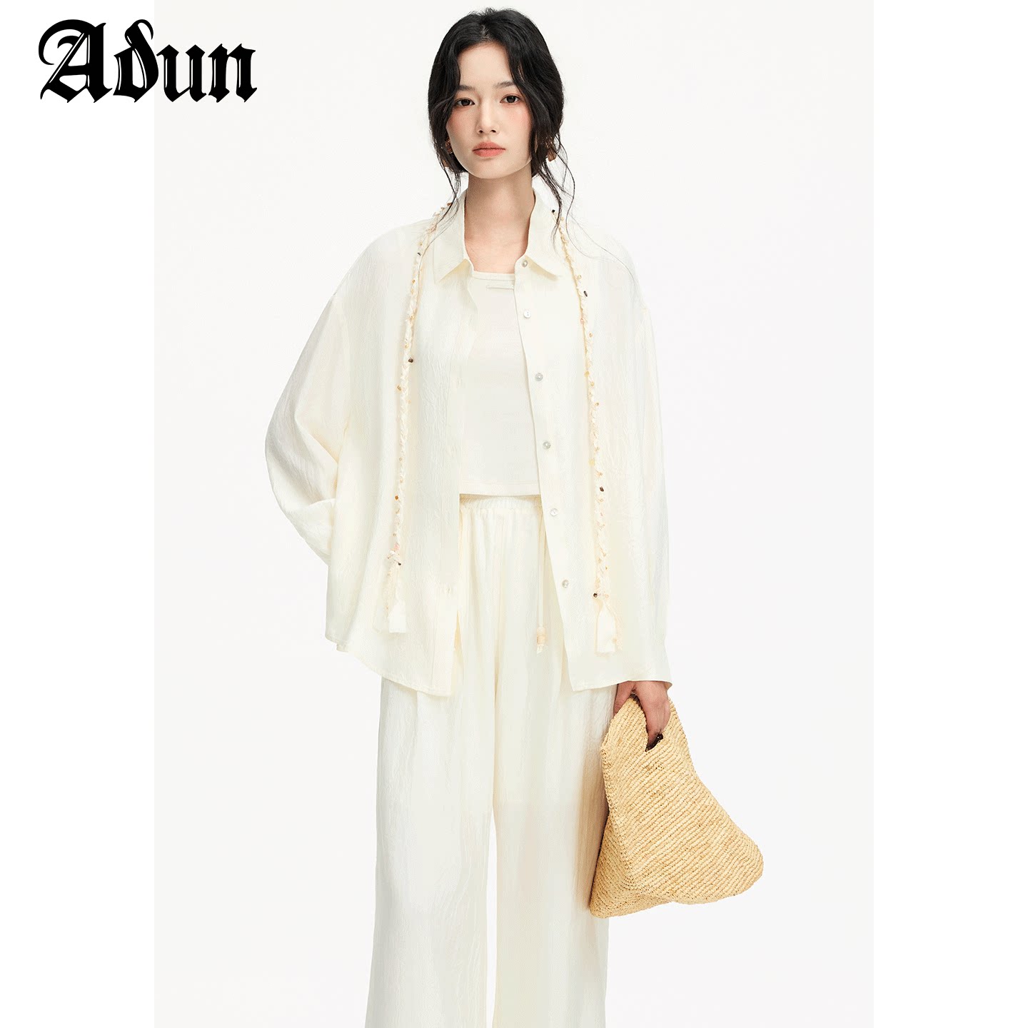 Abun【商场同款】2026年春季新品宽松慵懒风长袖开衫外搭衬衫女