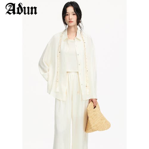 Abun【商场同款】2026年春季新品宽松慵懒风长袖开衫外搭衬衫女