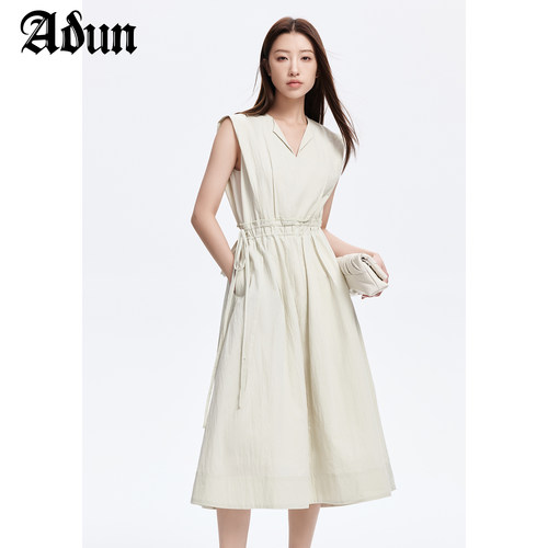 Abun【商场同款】夏季新品法式通勤风无袖小v领连衣裙