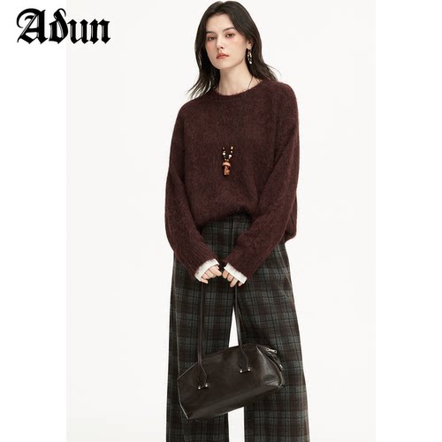 Abun【商场同款】2026冬季新品厚款纯色套头针织衫暖糯舒适
