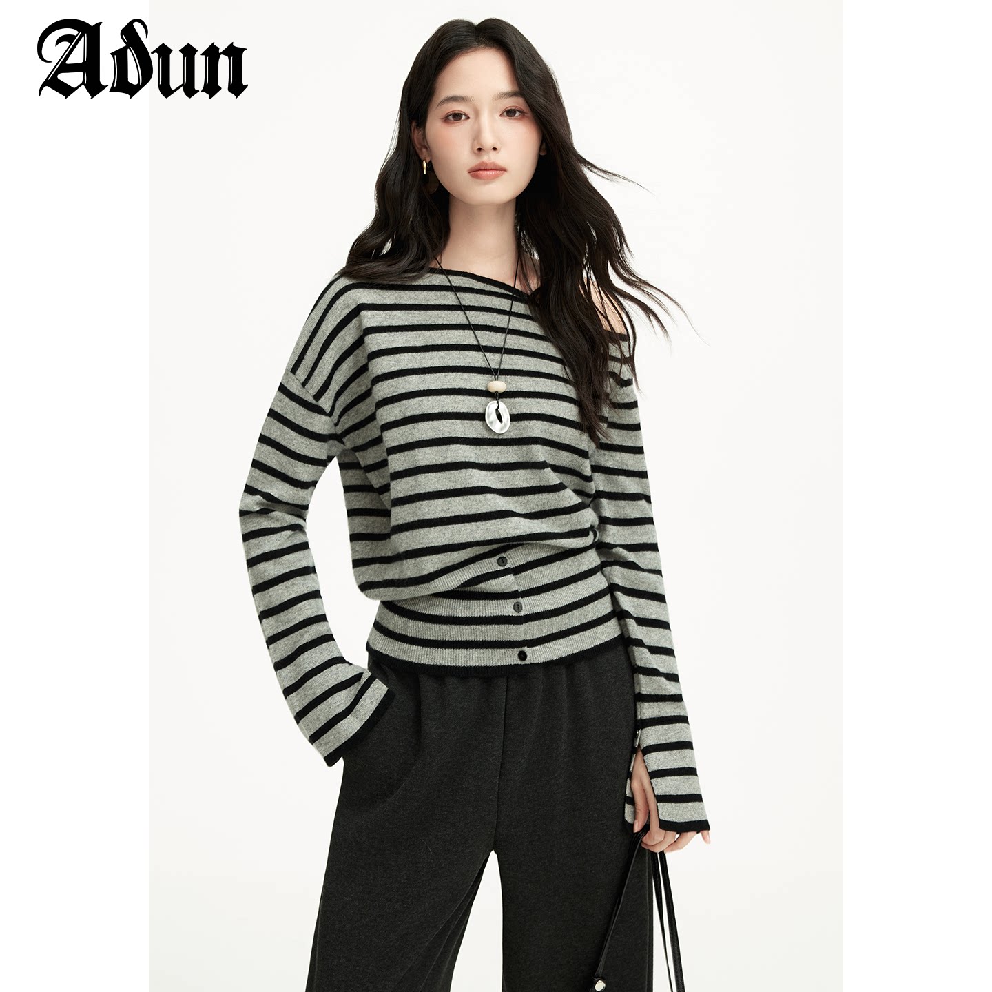 Abun【商场同款】2026冬季新品设计感宽松显瘦长袖上衣