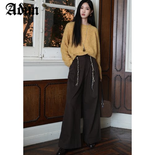 Abun【商场同款】2026冬季新品纯色系绳直筒休闲裤女阔腿裤显腿长