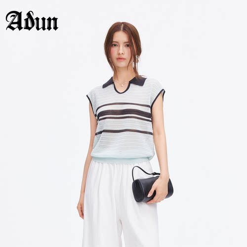 Abun【商场同款】2026年夏季新品韩系休闲风撞色条纹Polo针织衫