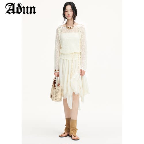 Abun【商场同款】2026年春季新品韩式温柔风针织上衣半身裙两件套